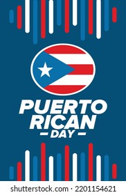 Puerto Rican Day. National happy holiday. Festival and parade in honor of independence and freedom. Puerto Rico flag. Latin american country. Patriotic elements. Vector poster illustration