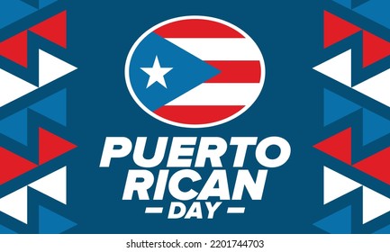 Puerto Rican Day. National happy holiday. Festival and parade in honor of independence and freedom. Puerto Rico flag. Latin american country. Patriotic elements. Vector poster illustration