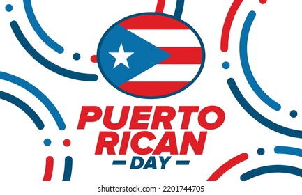 Puerto Rican Day. National happy holiday. Festival and parade in honor of independence and freedom. Puerto Rico flag. Latin american country. Patriotic elements. Vector poster illustration