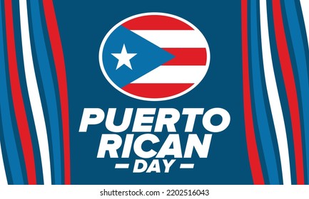 Puerto Rican Day. National happy holiday. Festival and parade in honor of independence and freedom. Puerto Rico flag. Latin american country. Patriotic elements. Vector poster illustration
