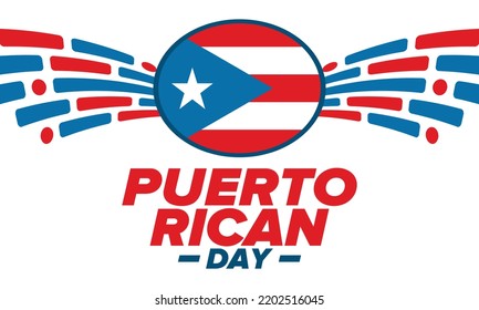 Puerto Rican Day. National happy holiday. Festival and parade in honor of independence and freedom. Puerto Rico flag. Latin american country. Patriotic elements. Vector poster illustration