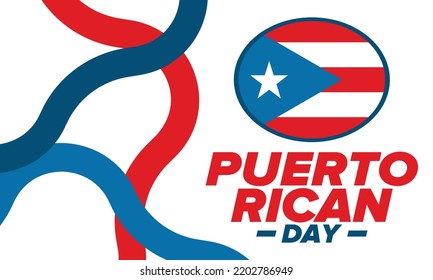 Puerto Rican Day. National happy holiday. Festival and parade in honor of independence and freedom. Puerto Rico flag. Latin american country. Patriotic elements. Vector poster illustration