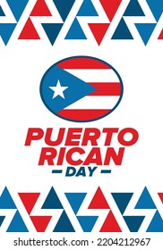Puerto Rican Day. National happy holiday. Festival and parade in honor of independence and freedom. Puerto Rico flag. Latin american country. Patriotic elements. Vector poster illustration