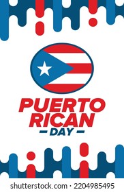 Puerto Rican Day. National happy holiday. Festival and parade in honor of independence and freedom. Puerto Rico flag. Latin american country. Patriotic elements. Vector poster illustration