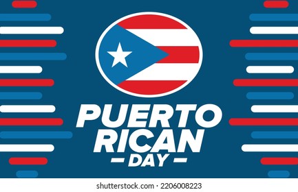 Puerto Rican Day. National happy holiday. Festival and parade in honor of independence and freedom. Puerto Rico flag. Latin american country. Patriotic elements. Vector poster illustration