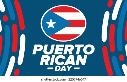 Puerto Rican Day. National happy holiday. Festival and parade in honor of independence and freedom. Puerto Rico flag. Latin american country. Patriotic elements. Vector poster illustration