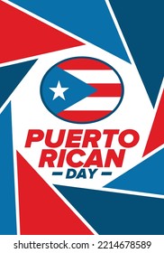 Puerto Rican Day. National happy holiday. Festival and parade in honor of independence and freedom. Puerto Rico flag. Latin american country. Patriotic elements. Vector poster illustration