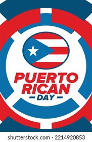 Puerto Rican Day. National happy holiday. Festival and parade in honor of independence and freedom. Puerto Rico flag. Latin american country. Patriotic elements. Vector poster illustration