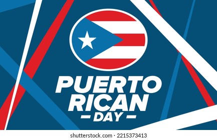 Puerto Rican Day. National happy holiday. Festival and parade in honor of independence and freedom. Puerto Rico flag. Latin american country. Patriotic elements. Vector poster illustration