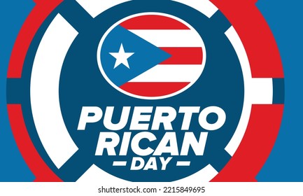 Puerto Rican Day. National Happy Holiday. Festival And Parade In Honor Of Independence And Freedom. Puerto Rico Flag. Latin American Country. Patriotic Elements. Vector Poster Illustration