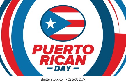 Puerto Rican Day. National Happy Holiday. Festival And Parade In Honor Of Independence And Freedom. Puerto Rico Flag. Latin American Country. Patriotic Elements. Vector Poster Illustration