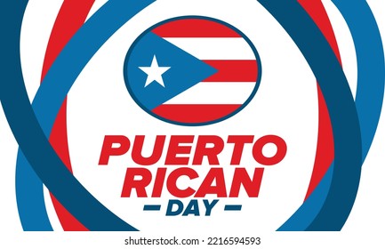 Puerto Rican Day. National Happy Holiday. Festival And Parade In Honor Of Independence And Freedom. Puerto Rico Flag. Latin American Country. Patriotic Elements. Vector Poster Illustration