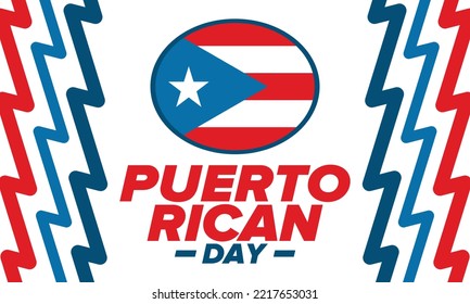 Puerto Rican Day. National happy holiday. Festival and parade in honor of independence and freedom. Puerto Rico flag. Latin american country. Patriotic elements. Vector poster illustration