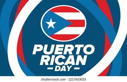 Puerto Rican Day. National happy holiday. Festival and parade in honor of independence and freedom. Puerto Rico flag. Latin american country. Patriotic elements. Vector poster illustration