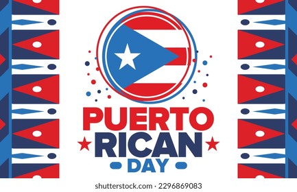 Puerto Rican Day. National happy holiday. Festival and parade in honor of independence and freedom. Puerto Rico flag. Latin american country. Patriotic elements. Vector poster illustration