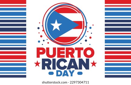 Puerto Rican Day. National happy holiday. Festival and parade in honor of independence and freedom. Puerto Rico flag. Latin american country. Patriotic elements. Vector poster illustration