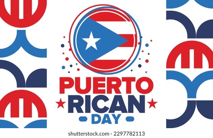 Puerto Rican Day. National happy holiday. Festival and parade in honor of independence and freedom. Puerto Rico flag. Latin american country. Patriotic elements. Vector poster illustration