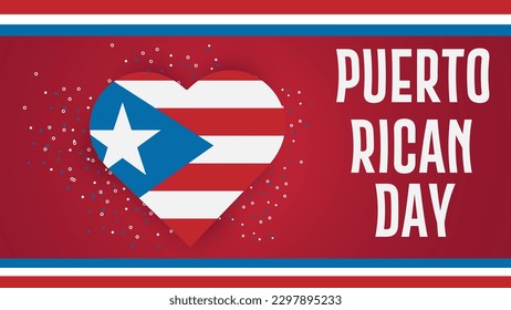 Puerto Rican Day. National happy holiday. Puerto Rico flag with heart shape poster design vector illustration.