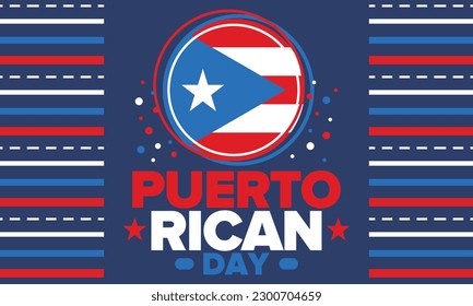 Puerto Rican Day. National happy holiday. Festival and parade in honor of independence and freedom. Puerto Rico flag. Latin american country. Patriotic elements. Vector poster illustration