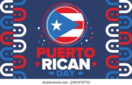 Puerto Rican Day. National happy holiday. Festival and parade in honor of independence and freedom. Puerto Rico flag. Latin american country. Patriotic elements. Vector poster illustration