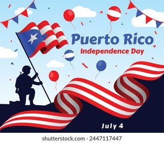 Puerto Rican Day. National happy holiday. Festival and parade in honor of independence and freedom. Puerto Rico flag. Latin american country. Patriotic elements. Vector poster illustration

