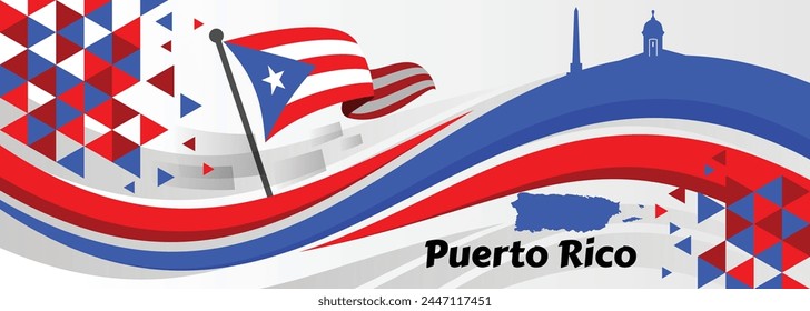 Puerto Rican Day. National happy holiday. Festival and parade in honor of independence and freedom. Puerto Rico flag. Latin american country. Patriotic elements. Vector poster illustration

