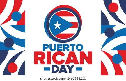 Puerto Rican Day. National happy holiday. Festival and parade in honor of independence and freedom. Puerto Rico flag. Latin american country. Patriotic elements. Vector poster illustration