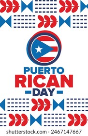 Puerto Rican Day. National happy holiday. Festival and parade in honor of independence and freedom. Puerto Rico flag. Latin american country. Patriotic elements. Vector poster illustration