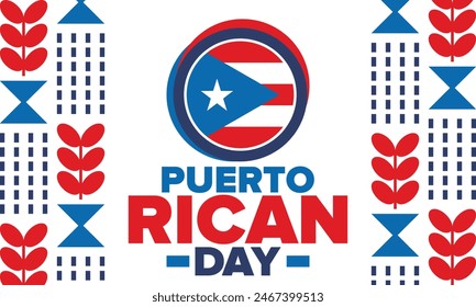 Puerto Rican Day. National happy holiday. Festival and parade in honor of independence and freedom. Puerto Rico flag. Latin american country. Patriotic elements. Vector poster illustration