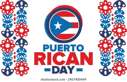 Puerto Rican Day. National happy holiday. Festival and parade in honor of independence and freedom. Puerto Rico flag. Latin american country. Patriotic elements. Vector poster illustration