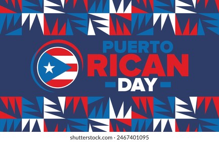 Puerto Rican Day. National happy holiday. Festival and parade in honor of independence and freedom. Puerto Rico flag. Latin american country. Patriotic elements. Vector poster illustration