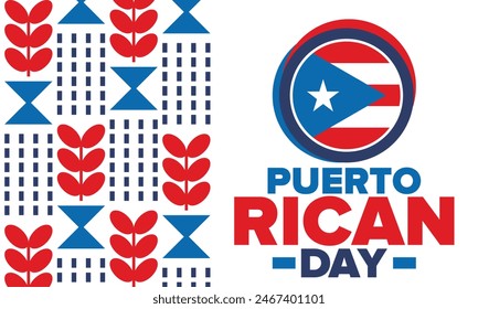 Puerto Rican Day. National happy holiday. Festival and parade in honor of independence and freedom. Puerto Rico flag. Latin american country. Patriotic elements. Vector poster illustration