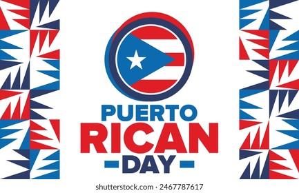 Puerto Rican Day. National happy holiday. Festival and parade in honor of independence and freedom. Puerto Rico flag. Latin american country. Patriotic elements. Vector poster illustration