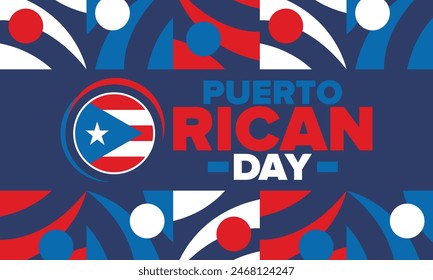 Puerto Rican Day. National happy holiday. Festival and parade in honor of independence and freedom. Puerto Rico flag. Latin american country. Patriotic elements. Vector poster illustration