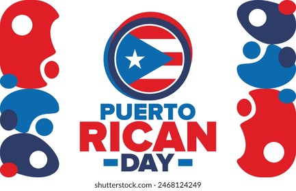 Puerto Rican Day. National happy holiday. Festival and parade in honor of independence and freedom. Puerto Rico flag. Latin american country. Patriotic elements. Vector poster illustration