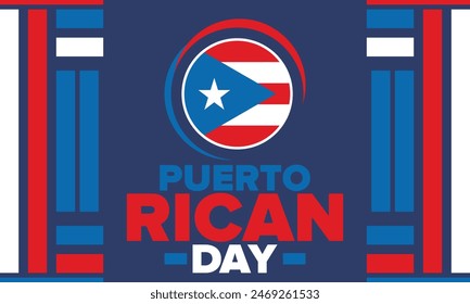 Puerto Rican Day. National happy holiday. Festival and parade in honor of independence and freedom. Puerto Rico flag. Latin american country. Patriotic elements. Vector poster illustration