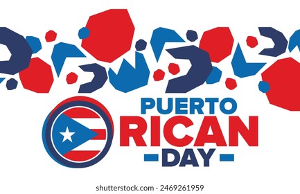 Puerto Rican Day. National happy holiday. Festival and parade in honor of independence and freedom. Puerto Rico flag. Latin american country. Patriotic elements. Vector poster illustration