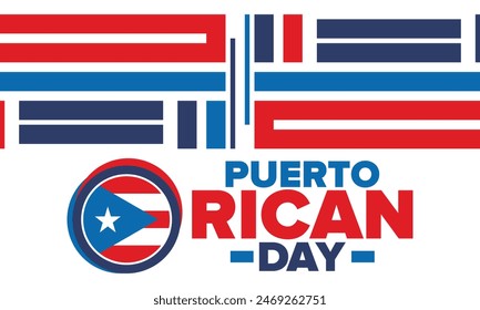 Puerto Rican Day. National happy holiday. Festival and parade in honor of independence and freedom. Puerto Rico flag. Latin american country. Patriotic elements. Vector poster illustration