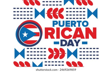 Puerto Rican Day. National happy holiday. Festival and parade in honor of independence and freedom. Puerto Rico flag. Latin american country. Patriotic elements. Vector poster illustration