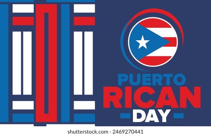 Puerto Rican Day. National happy holiday. Festival and parade in honor of independence and freedom. Puerto Rico flag. Latin american country. Patriotic elements. Vector poster illustration