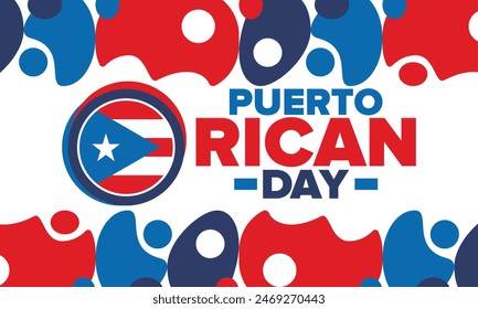 Puerto Rican Day. National happy holiday. Festival and parade in honor of independence and freedom. Puerto Rico flag. Latin american country. Patriotic elements. Vector poster illustration