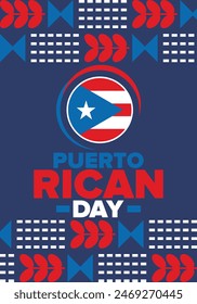 Puerto Rican Day. National happy holiday. Festival and parade in honor of independence and freedom. Puerto Rico flag. Latin american country. Patriotic elements. Vector poster illustration