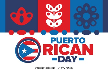 Puerto Rican Day. National happy holiday. Festival and parade in honor of independence and freedom. Puerto Rico flag. Latin american country. Patriotic elements. Vector poster illustration