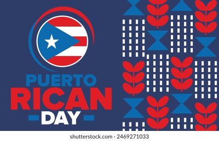 Puerto Rican Day. National happy holiday. Festival and parade in honor of independence and freedom. Puerto Rico flag. Latin american country. Patriotic elements. Vector poster illustration