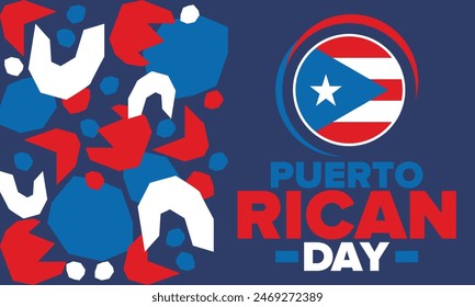 Puerto Rican Day. National happy holiday. Festival and parade in honor of independence and freedom. Puerto Rico flag. Latin american country. Patriotic elements. Vector poster illustration