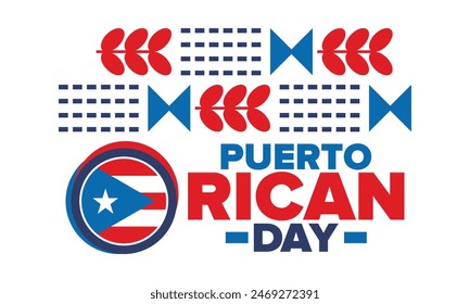 Puerto Rican Day. National happy holiday. Festival and parade in honor of independence and freedom. Puerto Rico flag. Latin american country. Patriotic elements. Vector poster illustration