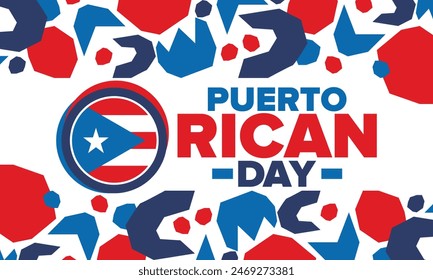 Puerto Rican Day. National happy holiday. Festival and parade in honor of independence and freedom. Puerto Rico flag. Latin american country. Patriotic elements. Vector poster illustration