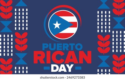 Puerto Rican Day. National happy holiday. Festival and parade in honor of independence and freedom. Puerto Rico flag. Latin american country. Patriotic elements. Vector poster illustration