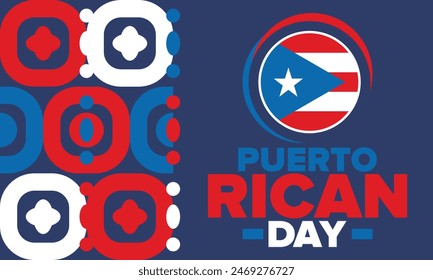 Puerto Rican Day. National happy holiday. Festival and parade in honor of independence and freedom. Puerto Rico flag. Latin american country. Patriotic elements. Vector poster illustration