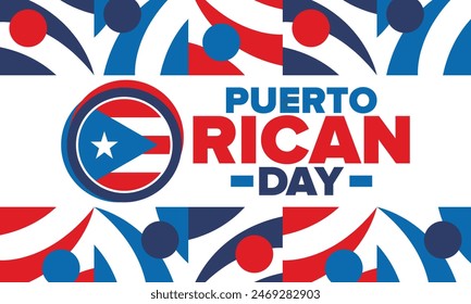 Puerto Rican Day. National happy holiday. Festival and parade in honor of independence and freedom. Puerto Rico flag. Latin american country. Patriotic elements. Vector poster illustration